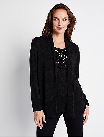 T-shirt tunique 2 en 1 strass manches longues