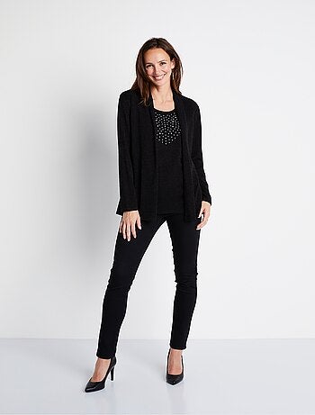 T-shirt tunique 2 en 1 strass manches longues