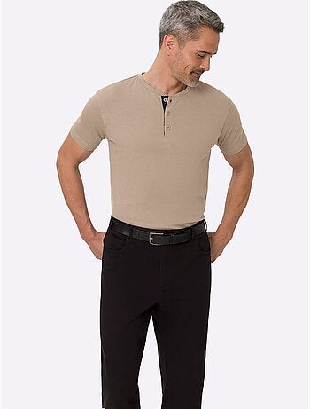 T-shirt tunisien à Encolure Ronde Patte De Boutonnage Courte - Taille Standard - Moda Vilona