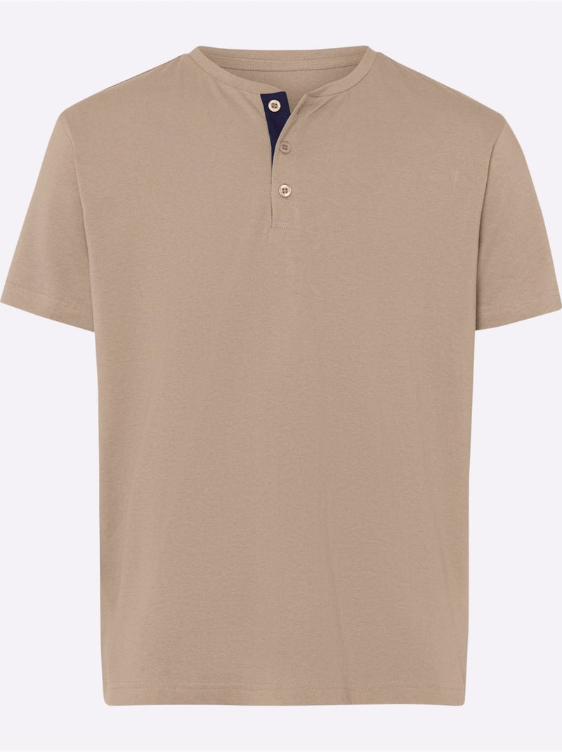 T-shirt tunisien à Encolure Ronde Patte De Boutonnage Courte - Taille Standard - Moda Vilona Beige - Kiabi