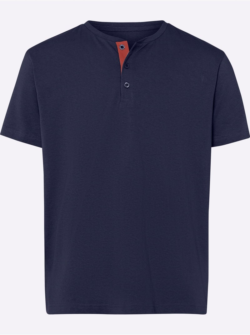 T-shirt tunisien à Encolure Ronde Patte De Boutonnage Courte - Taille Standard - Moda Vilona Bleu marine - Kiabi