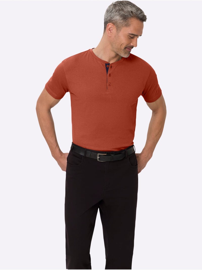 T-shirt tunisien à Encolure Ronde Patte De Boutonnage Courte - Taille Standard - Moda Vilona Orange/Rouge - Kiabi
