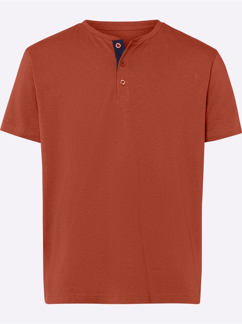 T-shirt tunisien à Encolure Ronde Patte De Boutonnage Courte - Taille Standard - Moda Vilona Orange/Rouge - Kiabi