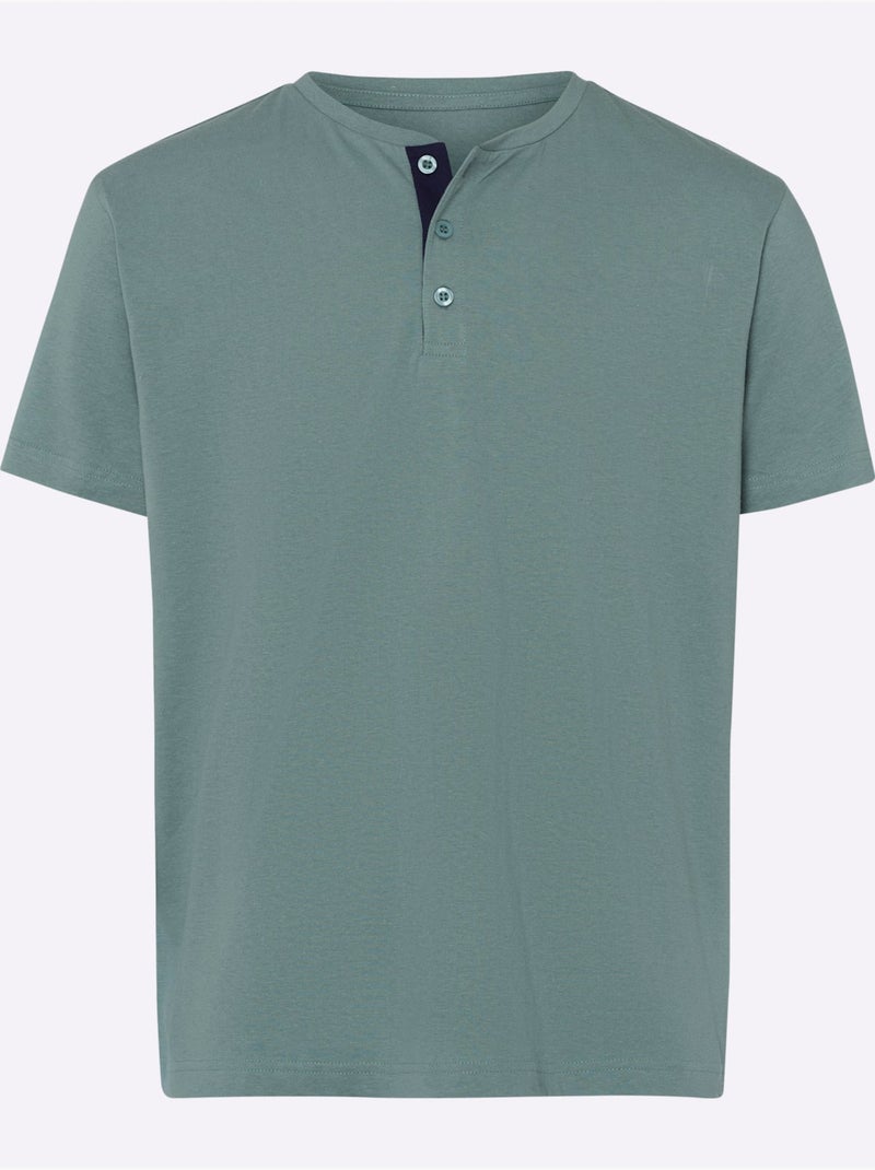 T-shirt tunisien à Encolure Ronde Patte De Boutonnage Courte - Taille Standard - Moda Vilona Vert jade - Kiabi