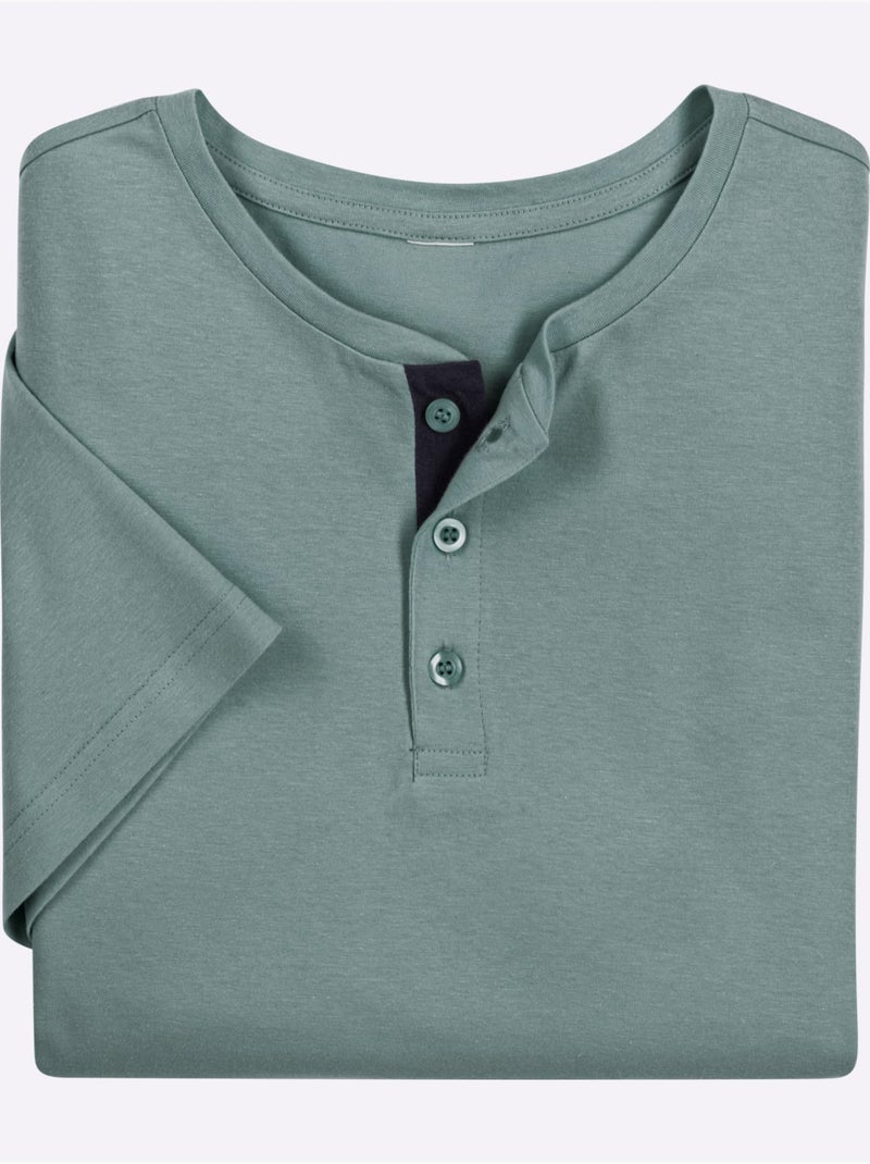 T-shirt tunisien à Encolure Ronde Patte De Boutonnage Courte - Taille Standard - Moda Vilona Vert jade - Kiabi