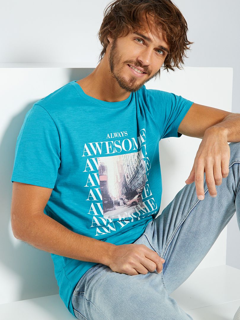 T-shirt turquoise/awesome - Kiabi