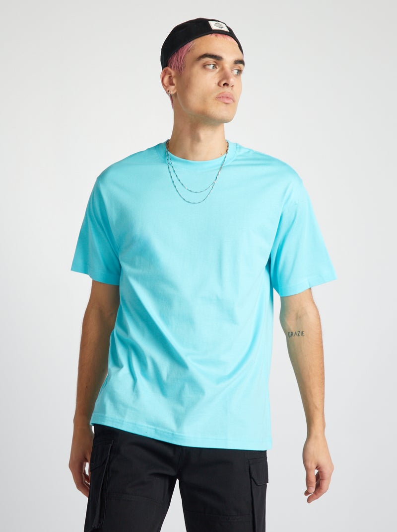 T-shirt uni à col rond Bleu clair - Kiabi
