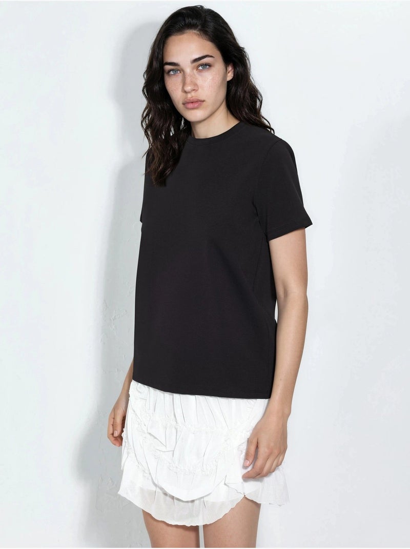 T-shirt uni à col rond busem Noir - Kiabi