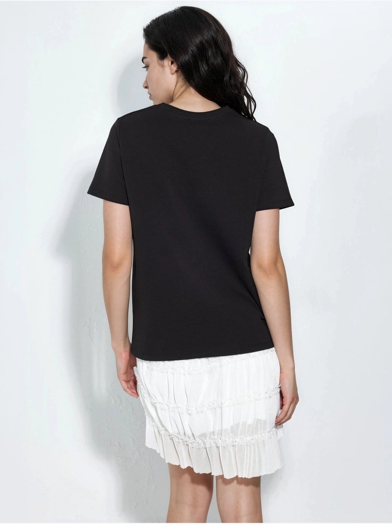 T-shirt uni à col rond busem Noir - Kiabi