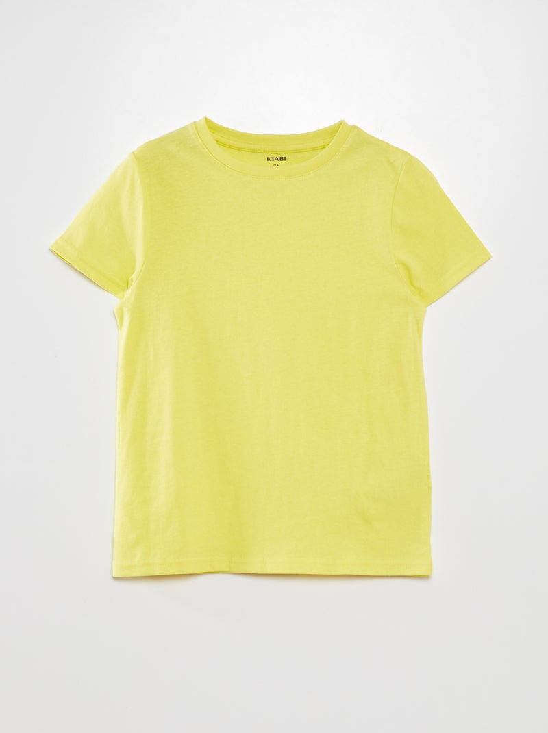 T-shirt uni à col rond jaune - Kiabi