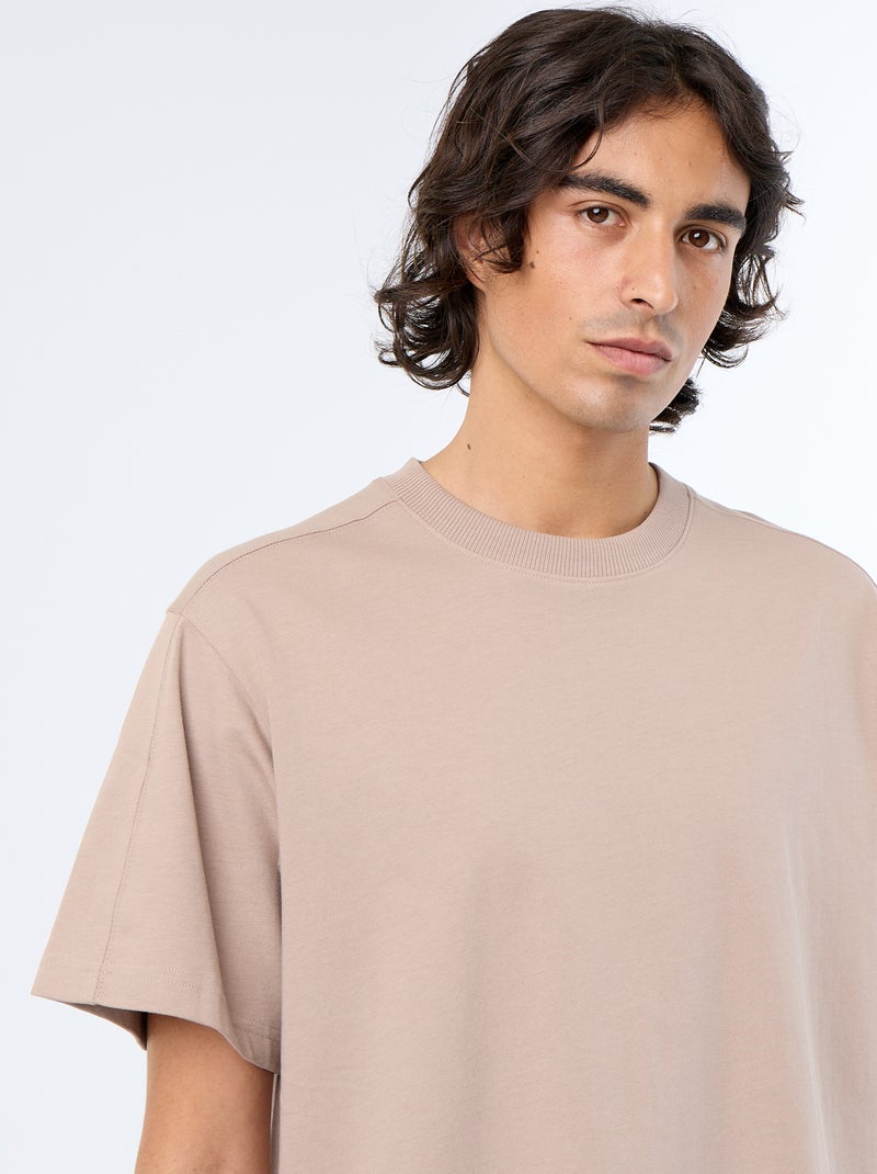 T-shirt uni à col rond pour homme Beige - Kiabi