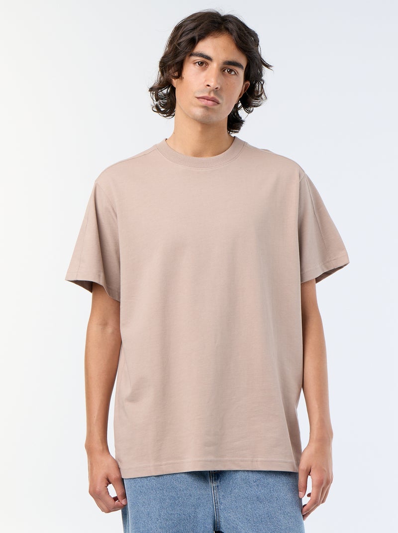 T-shirt uni à col rond pour homme Beige - Kiabi