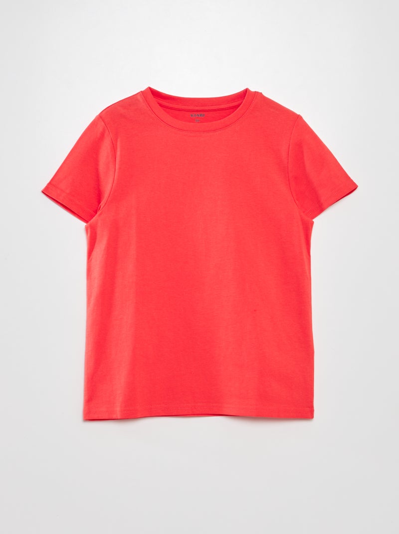 T-shirt uni à col rond Rouge - Kiabi