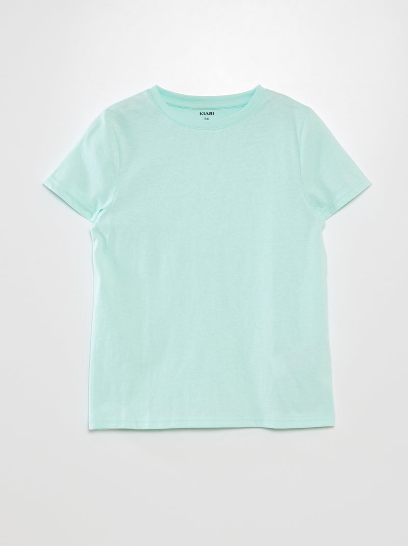 T-shirt uni à col rond Vert - Kiabi