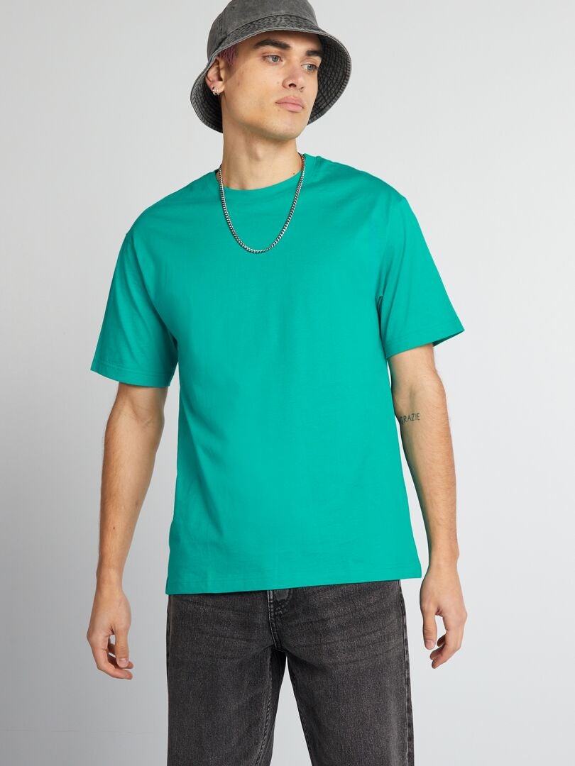 T-shirt uni à col rond vert - Kiabi