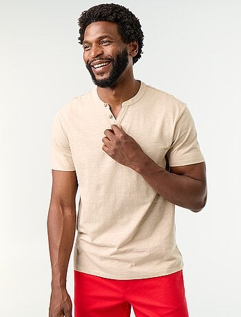 T-shirt homme uni à col tunisien