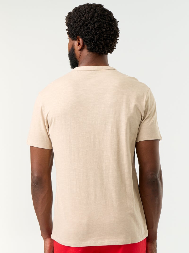 T-shirt uni à col tunisien homme Beige - Kiabi