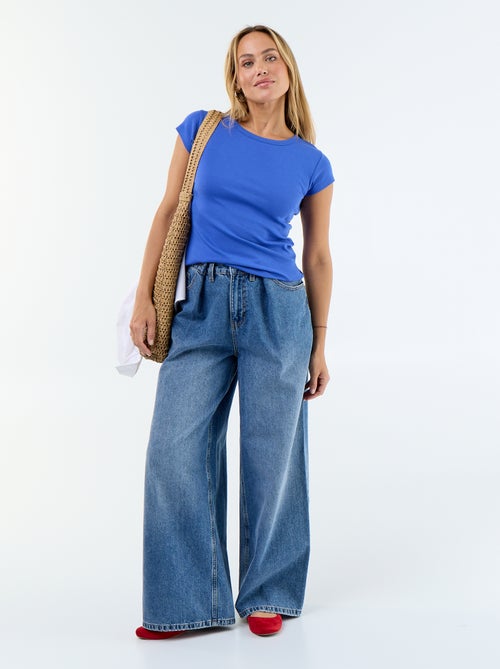 T-shirt uni à dos nu et manches courtes - Kiabi