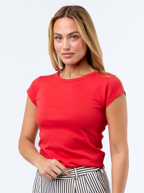 T-shirt uni à dos nu et manches courtes - Kiabi