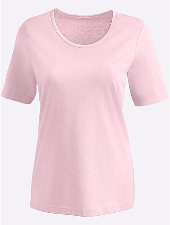 T-shirt à encolure ronde et manches courtes uni - taille standard - moda vilona