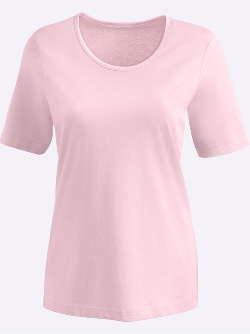 T-shirt uni à encolure ronde et manches courtes en coton - Taille standard - Moda Vilona - Kiabi