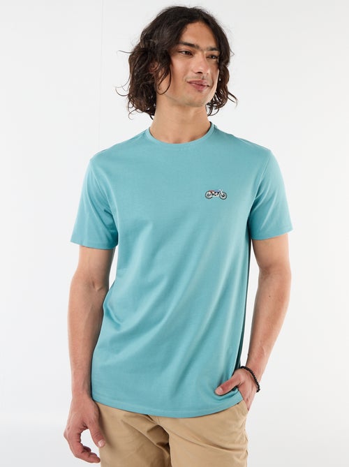 T-shirt uni à manches courtes avec broderie - Kiabi
