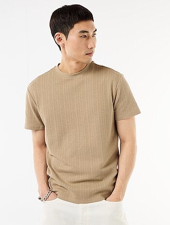 T-shirt uni à manches courtes en maille fantaisie