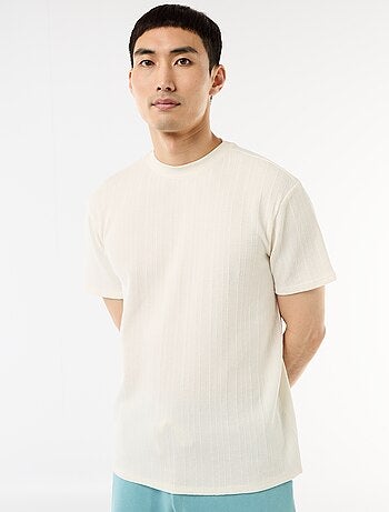 T-shirt uni à manches courtes en maille fantaisie