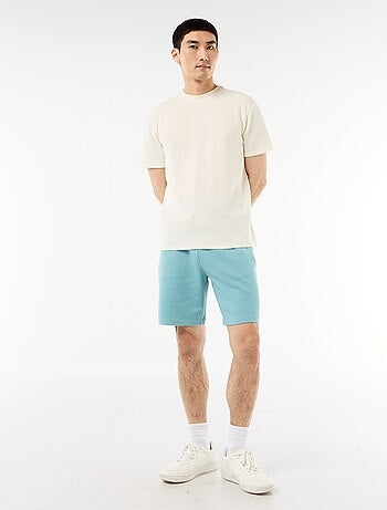 T-shirt uni à manches courtes en maille fantaisie