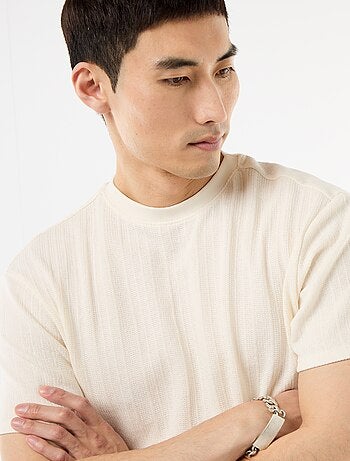 T-shirt uni à manches courtes en maille fantaisie