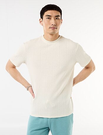 T-shirt uni à manches courtes en maille fantaisie