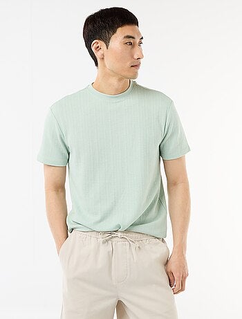 T-shirt uni à manches courtes en maille fantaisie