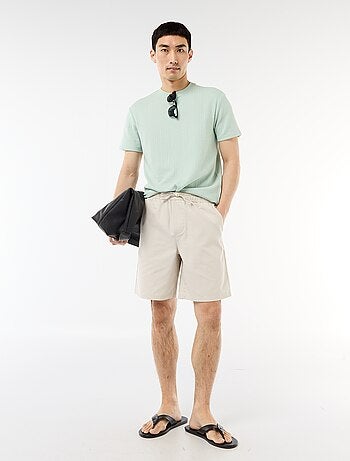 T-shirt uni à manches courtes en maille fantaisie