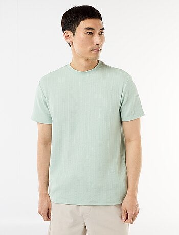 T-shirt uni à manches courtes en maille fantaisie