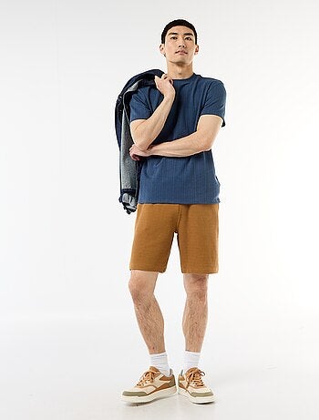 T-shirt uni à manches courtes en maille fantaisie