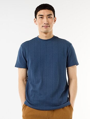 T-shirt uni à manches courtes en maille fantaisie