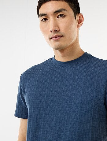 T-shirt uni à manches courtes en maille fantaisie