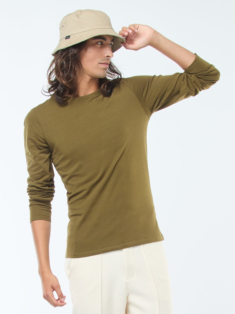 T-shirt uni à manches courtes et col rond Vert - Kiabi
