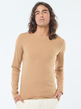 T-shirt uni à manches longues et col rond