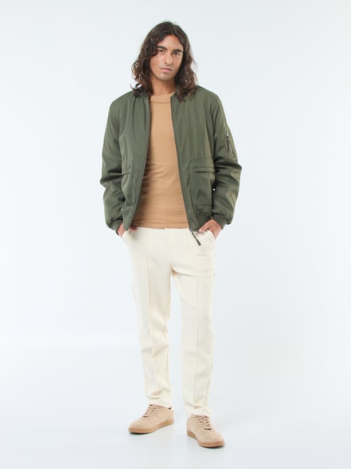 T-shirt uni à manches longues et col rond - Kiabi