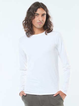 T-shirt uni à manches longues et col rond