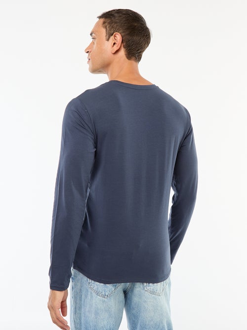 T-shirt uni à manches longues et col rond - Kiabi