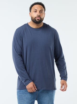 T-shirt uni à manches longues et col rond