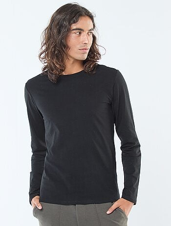 T-shirt uni à manches longues et col rond