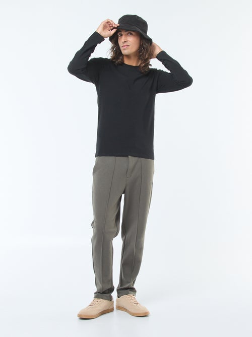 T-shirt uni à manches longues et col rond - Kiabi