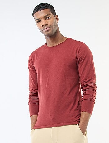 T-shirt uni à manches longues et col rond