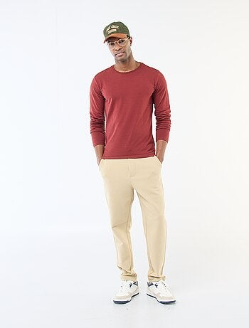 T-shirt uni à manches longues et col rond