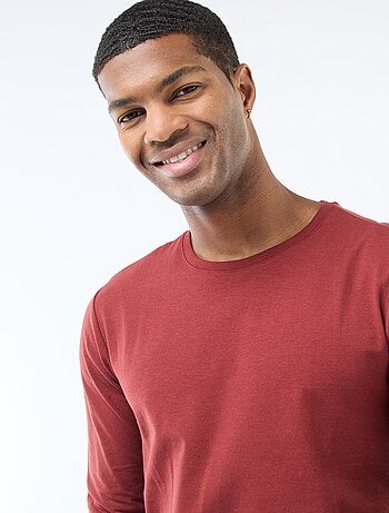 T-shirt uni à manches longues et col rond