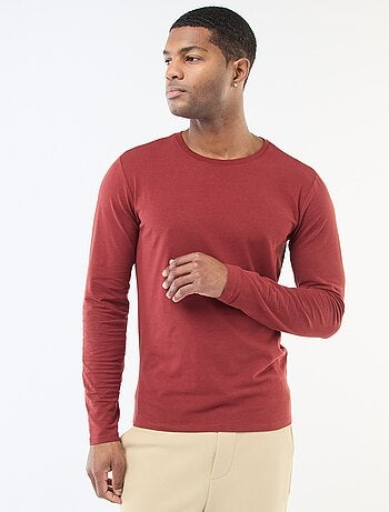 T-shirt uni à manches longues et col rond