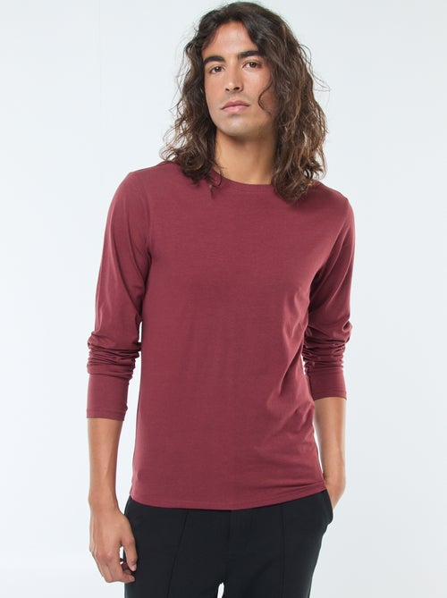 T-shirt uni à manches longues et col rond - Kiabi